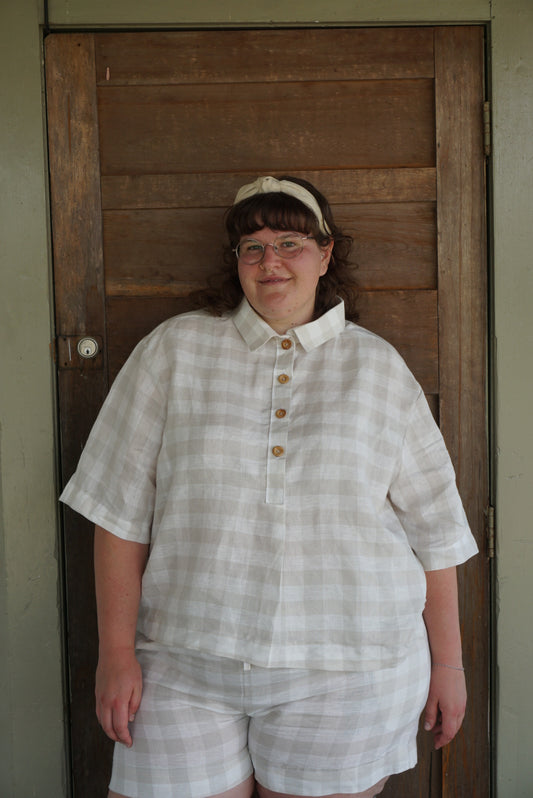 Bone gingham Linen Shirt