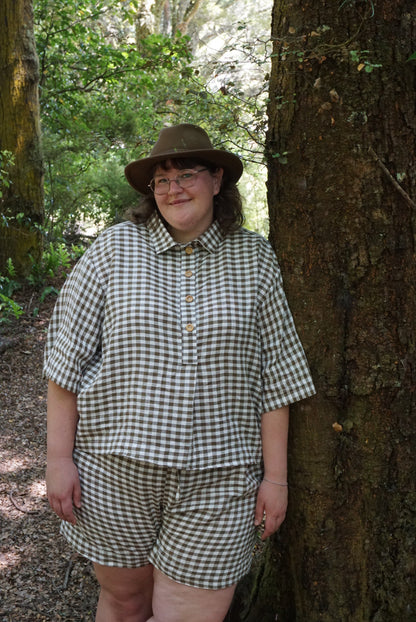 Olive gingham linen shorts