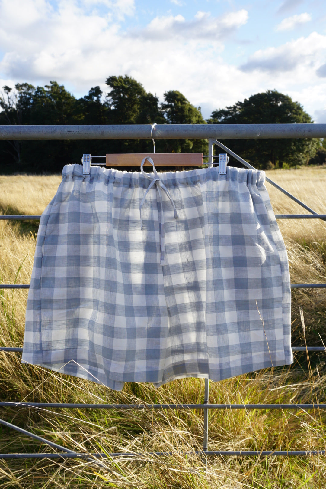 Duck egg gingham Linen shorts