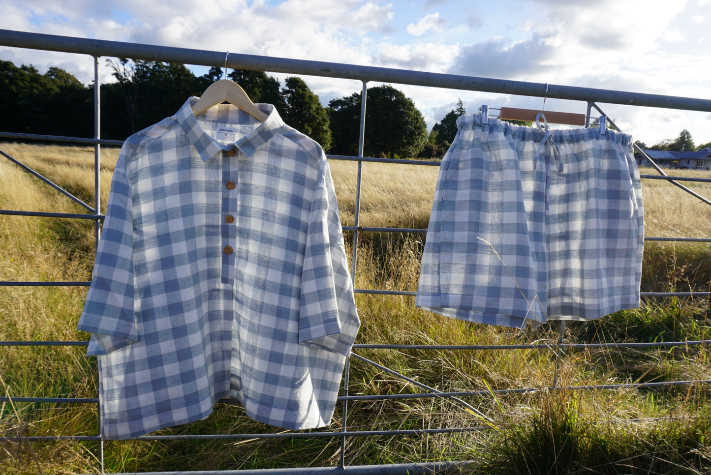 Duck egg gingham Linen shorts