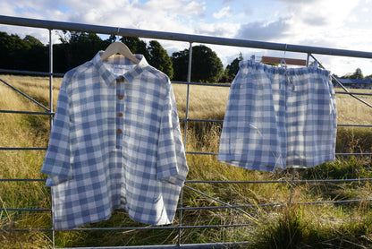 Duck egg gingham Linen shorts