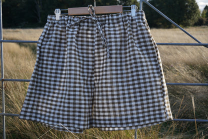 Olive gingham linen shorts