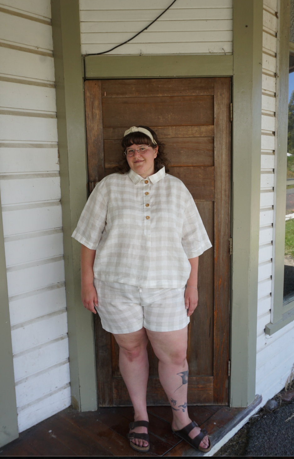 Bone gingham Linen Shirt